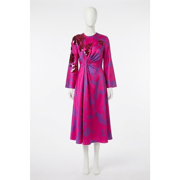 VALENTINO Dresses & Skirts - NEW VALENTINO embellished floral silk-faille midi dress in shocking pink/ purple
